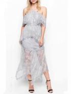 Choies Blue Halter Ruffle Detail Overlay Lace Dress