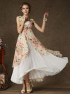 Choies Multicolor Butterfly Print Sleeveless Layered Maxi Dress