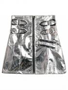 Choies Silver High Waist Zip Front Leather Look Mini Skirt