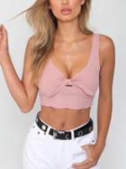 Choies Pink Knot Front Ribbed Crop Tank