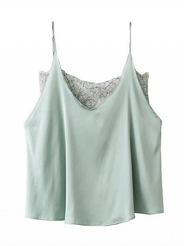 Choies Light Green V-neck Sheer Lace Paneled Cami Top