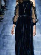 Choies Dark Blue Velvet Cold Shoulder Long Sleeve Chic Women Maxi Dress