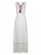 Choies White Embroidered Detail Keyhole Back Lace Panel Maxi Dress