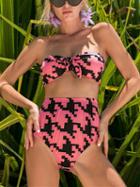 Choies Red Bandeau Geo Pattern Print Bikini Top And High Waist Bottom