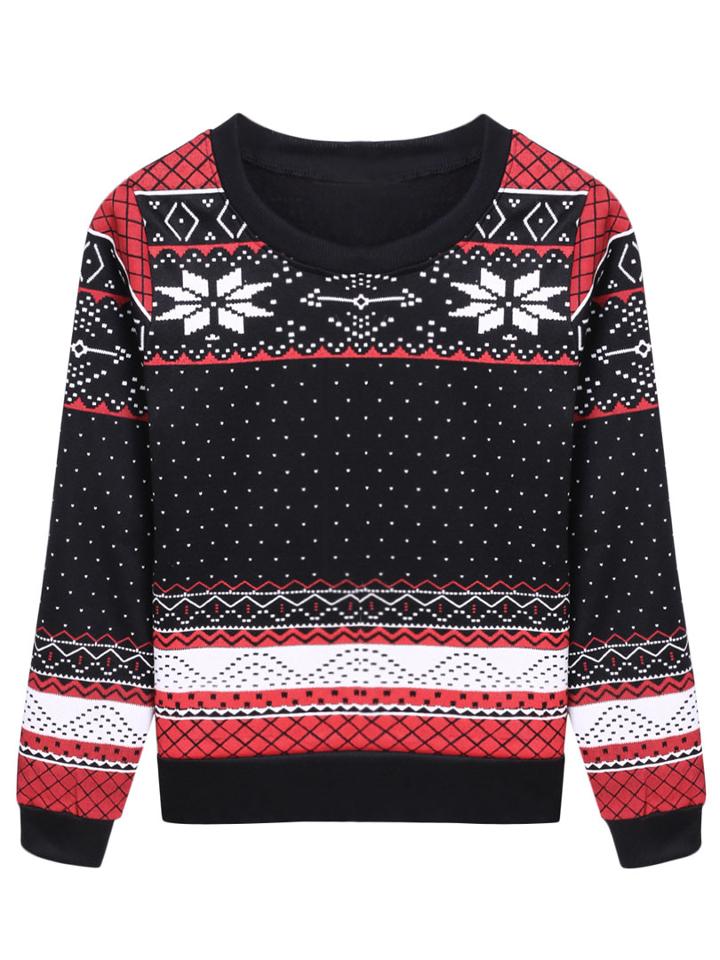 Choies Black Folk Pattern Long Sleeve Sweatshirt