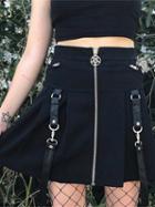 Choies Black High Waist Buckle Strap Pleated Detail Chic Women Mini Skirt