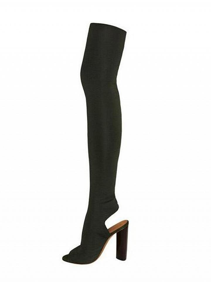 Choies Dark Green Peep Toe Stretch Heeled Over The Knee Boots