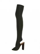 Choies Dark Green Peep Toe Stretch Heeled Over The Knee Boots