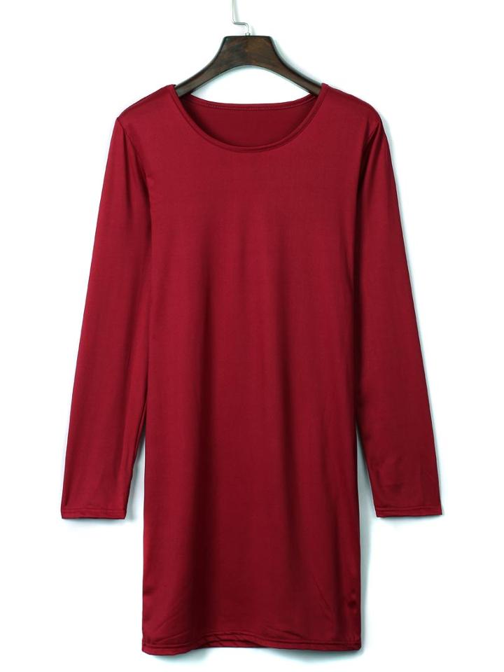 Choies Burgundy Plain Long Sleeve Stretch Bodycon Dress