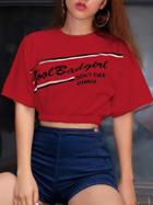 Choies Red Cotton Letter And Stripe Print Chic Women Crop T-shirt