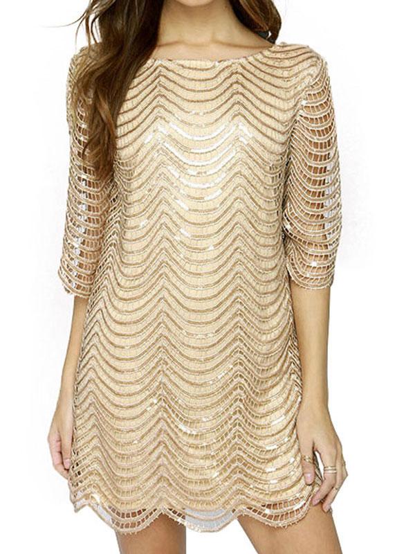 Choies Golden Cut Out Sequined Chevron Scallop Hem Backless Dress