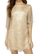 Choies Golden Cut Out Sequined Chevron Scallop Hem Backless Dress