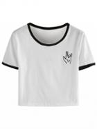 Choies White Hand Print Short Sleeve Cropped T-shirt