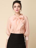 Choies Pink Bow Front 3/4 Sleeve Organza Shirt