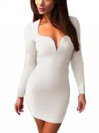 Choies White Plunge Long Sleeve Bodycon Mini Dress