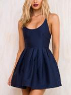 Choies Blue High Waist Backless Skater Mini Dress
