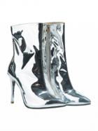 Choies Silver Patent Leather Look Pointed Heeled Boots