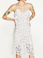 Choies White V-neck Spaghetti Strap Cutwork Lace Midi Dress