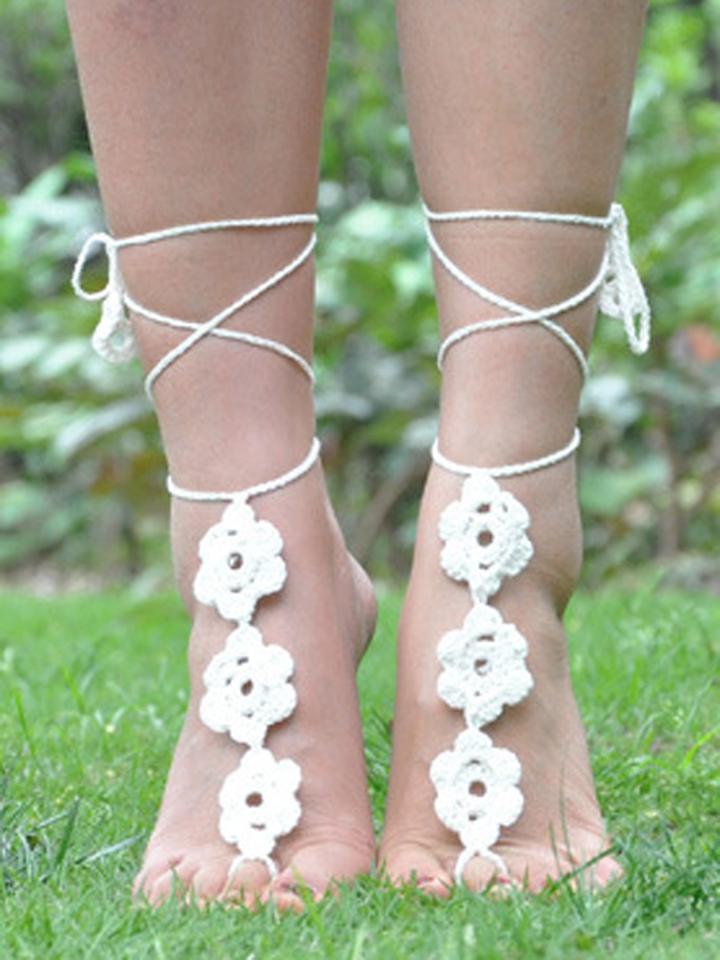 Choies White Cut Out Crochet Toe Ring Barefoot Sandals