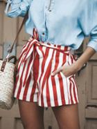 Choies Red Stripe High Waist Pocket Detail Chic Women Shorts