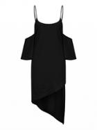 Choies Black Spaghetti Strap Cold Shoulder Asymmetric Hem Dress