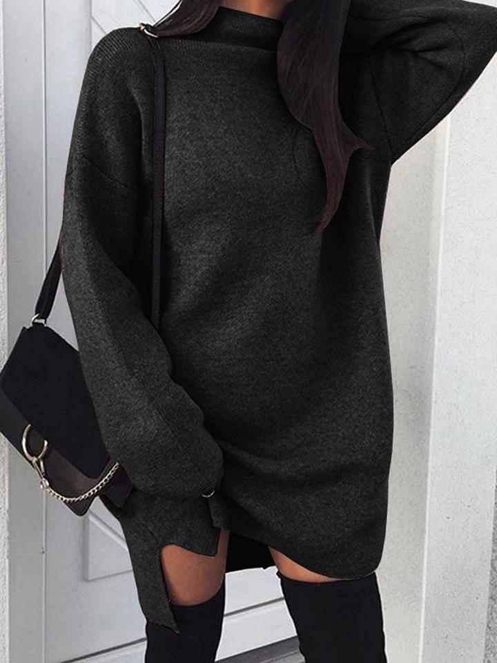 Choies Black Cotton Blend High Neck Long Sleeve Women Mini Dress
