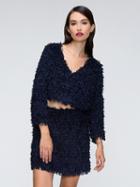 Choies Blue V-neck Long Sleeve Faux Fur Crop Top And Pencil Skirt