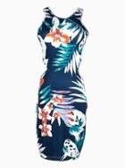 Choies Tropical Floral Print Bodycon Dress With Cut Out Waist