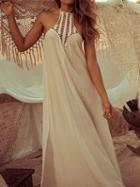 Choies White Halter Cut Out Detail Thigh Split Side Maxi Dress
