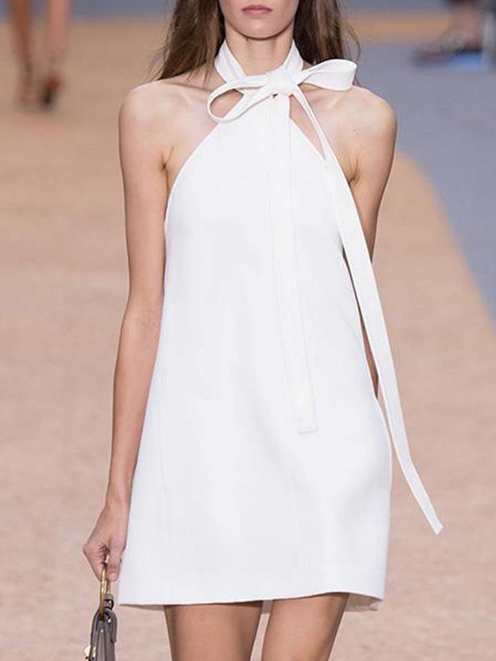 Choies White Halter Tie Neck Shift Mini Dress