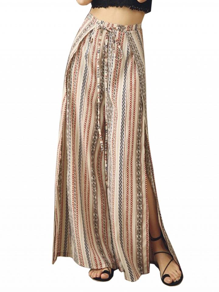 Choies Multicolor High Waist Tribe Pattern Side Split Wide Leg Palazzo Pants