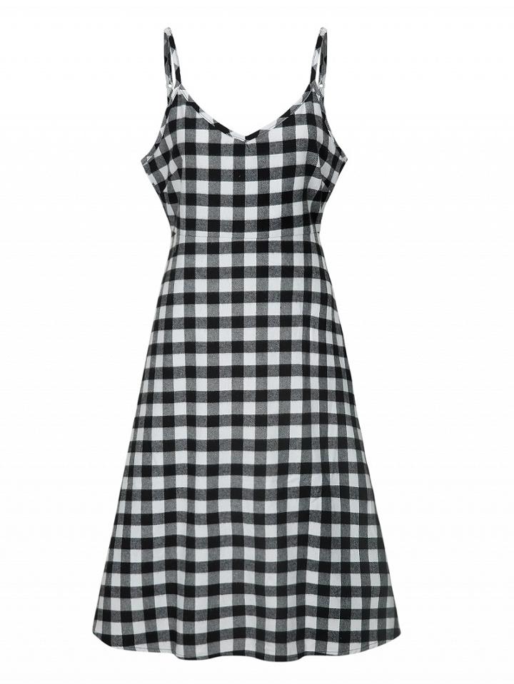 Choies Monochrome Plaid V-neck Cami Midi Dress