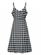 Choies Monochrome Plaid V-neck Cami Midi Dress