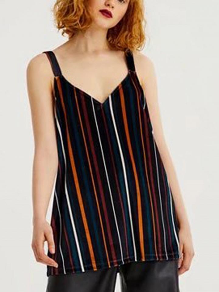 Choies Polychrome Stripe V-neck Velvet Vest