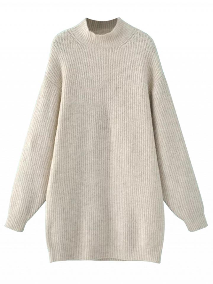 Choies White High Neck Chunky Long Sleeve Knit Dress
