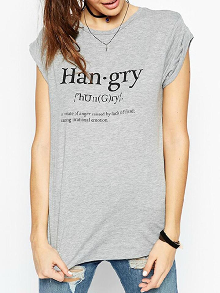 Choies Gray Letter Print Short Sleeve T-shirt