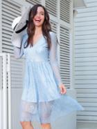 Choies Blue V-neck Sheer Sleeve Mesh Overlay Dress