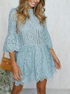 Choies Blue Cut Out Detail Flare Sleeve Chic Women Mini Dress