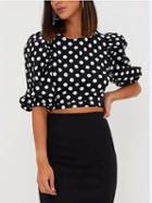 Choies Black Polka Dot Half Puff Sleeve Crop Top