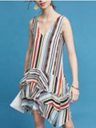 Choies Multicolor Stripe V-neck Layered Hem Sleeveless Chic Women Mini Dress