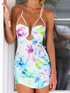 Choies White Floral Print Cut Out Strap Cross Back Bodycon Dress