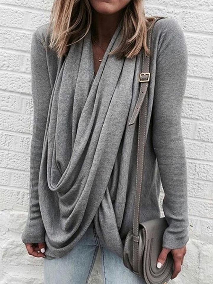 Choies Gray Cowl Neck Long Sleeve T-shirt