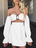 Choies White Bandeau Long Sleeve Chic Women Crop Top And Mini Skirt