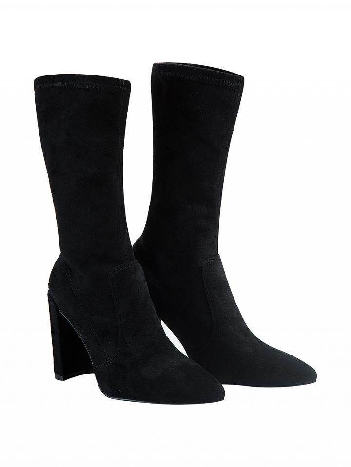 Choies Black Stretch Pointed Toe Block Heel Boots