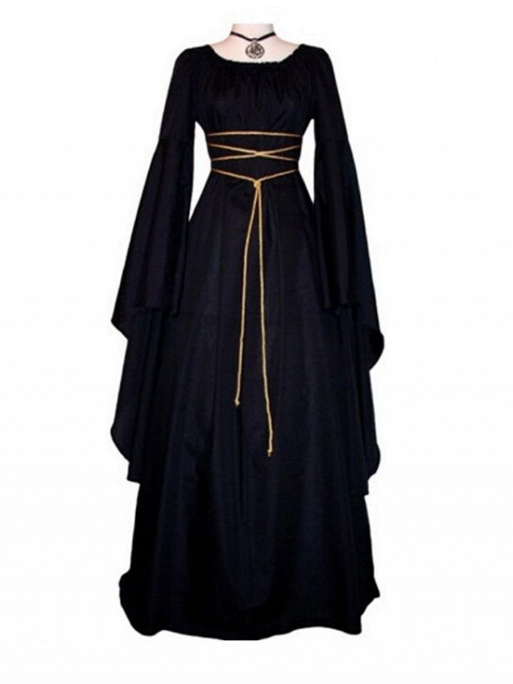 Choies Black Cross Strap Front Long Sleeve Halloween Cosplay Maxi Dress