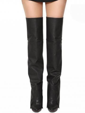 Choies Black Leather Heeled Over The Knee Boots