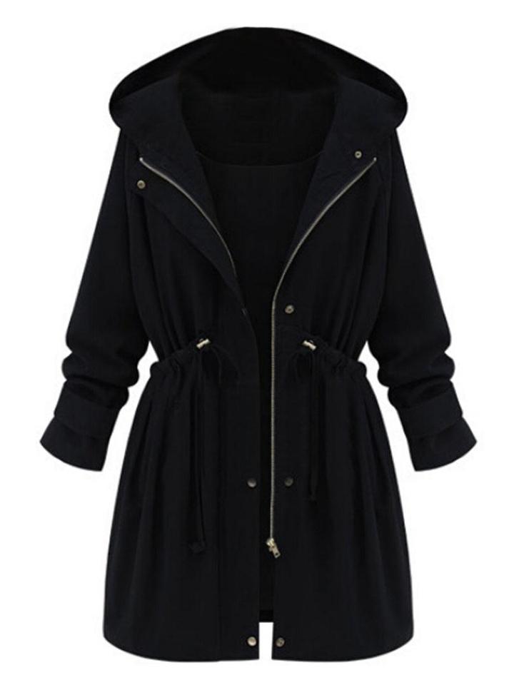 Choies Black High Waist Hooded Long Sleeve Coat