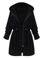 Choies Black High Waist Hooded Long Sleeve Coat