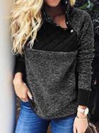 Choies Black High Neck Plaid Panel Long Sleeve Women Fleece Sweatshirt