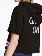 Choies Black Slogan Printed Back Hooded Short Sleeve T-shirt